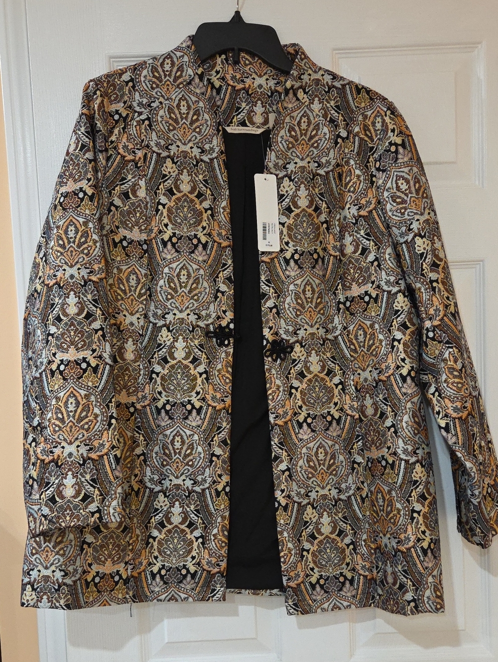 Soft Surroundings Women's Paisley Jacquard Coat - Gold & Black